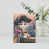 Pirate Cat With a Coffee Postkarte (Stehend Vorderseite)