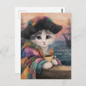 Pirate Cat With a Coffee Postkarte (Vorne/Hinten)