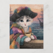 Pirate Cat With a Coffee Postkarte (Vorderseite)