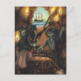 Pirate Cats Treasinsel Cave Fantasy Kunst-Karte Postkarte