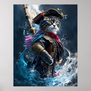 Pirate Cat's Watery Adventure - 8K Fotorealistisch Poster