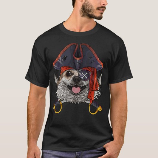 Pirate Chihuahua Piratenflagge Halloween T-Shirt (Vorderseite)