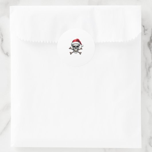 Pirate Christmas Skull & Crossbones Santa Hat. Got Runder Aufkleber (Tasche)
