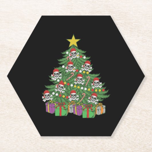 Pirate Christmas Tree Skull Crossbones Untersetzer (Vorderseite)