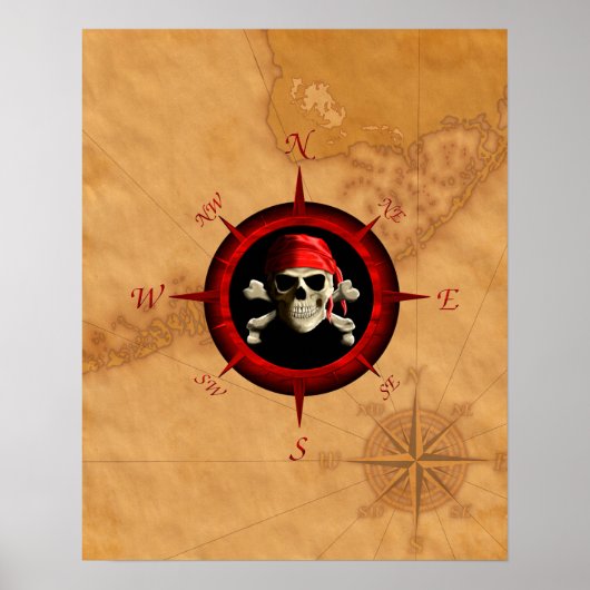 Pirate Compass Rose und Karte Poster (Vorne)