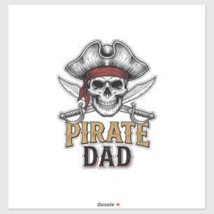 Pirate Dad Skull Schwert Vintage Gravur Shirt_1 Aufkleber
