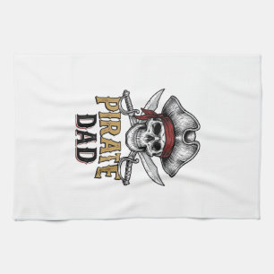 Pirate Dad Skull Schwert Vintage Gravur Shirt_1 Geschirrtuch