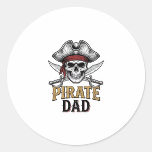 Pirate Dad Totenkopf Schwert Vintage Gravur Shirt_ Runder Aufkleber