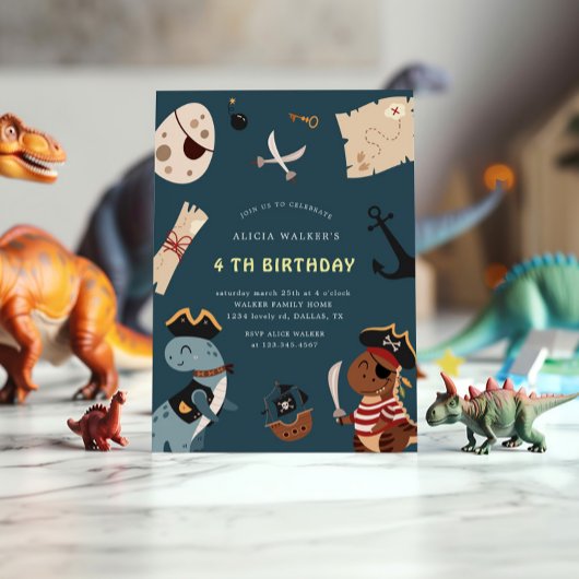 Pirate Dinosaur Party Animals Kindergeburtstag Einladung