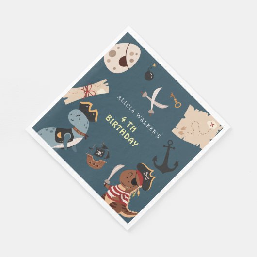 Pirate Dinosaur Party Animals Kindergeburtstag Serviette (Ecke)
