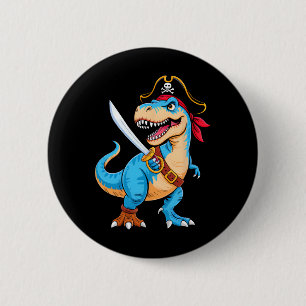 Pirate Dinosaur T Rex Boys Kids Funny Halloween Co Button