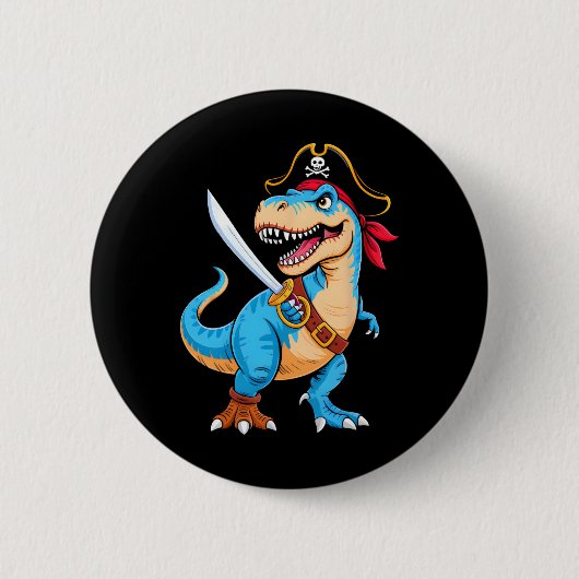 Pirate Dinosaur T Rex Boys Kids Funny Halloween Co Button (Vorderseite)
