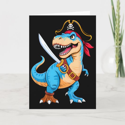 Pirate Dinosaur T Rex Boys Kids Funny Halloween Co Karte (Vorderseite)