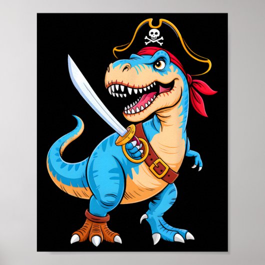 Pirate Dinosaur T Rex Boys Kids Funny Halloween Co Poster (Vorne)