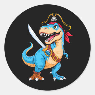 Pirate Dinosaur T Rex Boys Kids Funny Halloween Co Runder Aufkleber