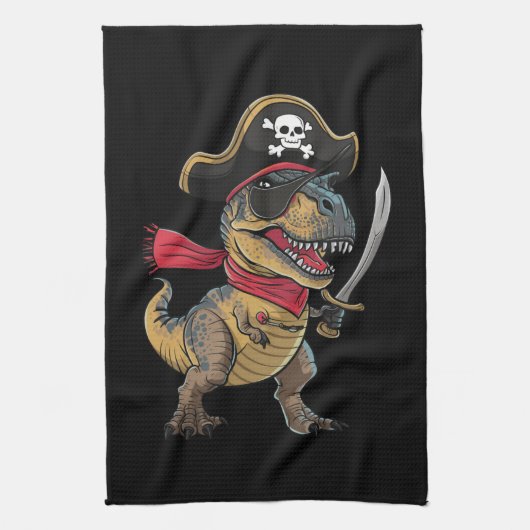 Pirate Dinosaur T-Rex Funny Halloween Kostüm Geschirrtuch (Vertikal)