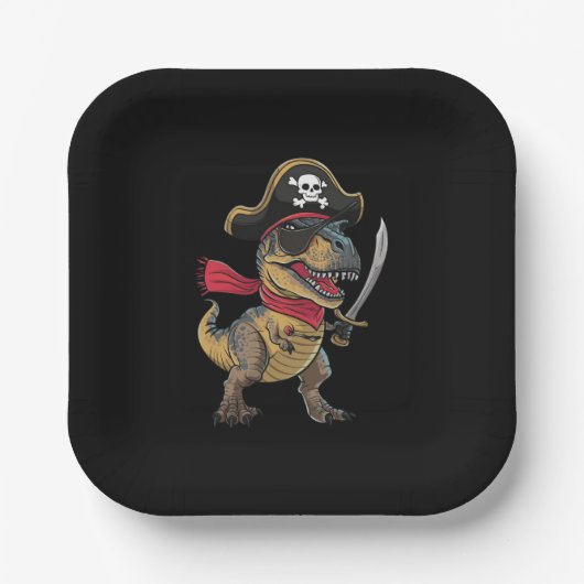 Pirate Dinosaur T-Rex Funny Halloween Kostüm Pappteller (Vorderseite)