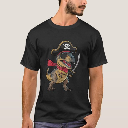 Pirate Dinosaur T-Rex Funny Halloween Kostüm T-Shirt (Vorderseite)