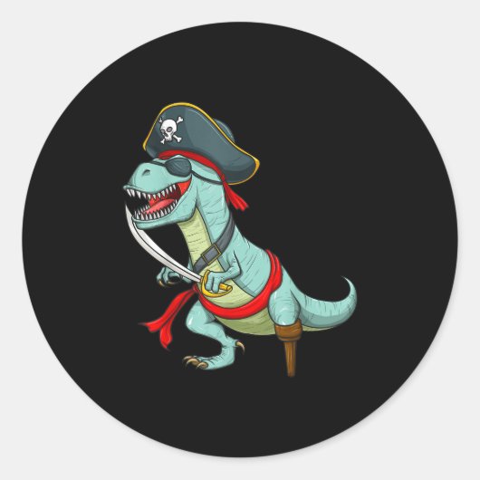 Pirate Dinosaur T Rex Funny Tyrannosaurus Hallowee Runder Aufkleber (Vorderseite)