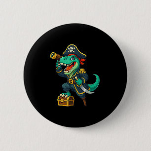 Pirate Dinosaur T Rex Red Bandana Funny Halloween Button