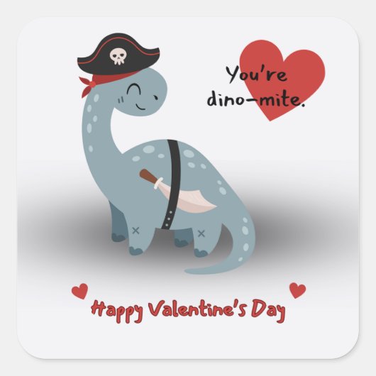 Pirate Dinosaur Valentine's Day Stickers (Vorderseite)