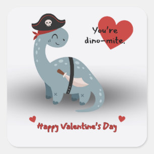 Pirate Dinosaur Valentine's Day Stickers