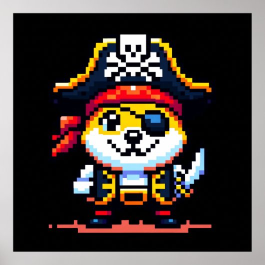 Pirate Dog - Funny Pixel Art Adventure Design Poster (Vorne)