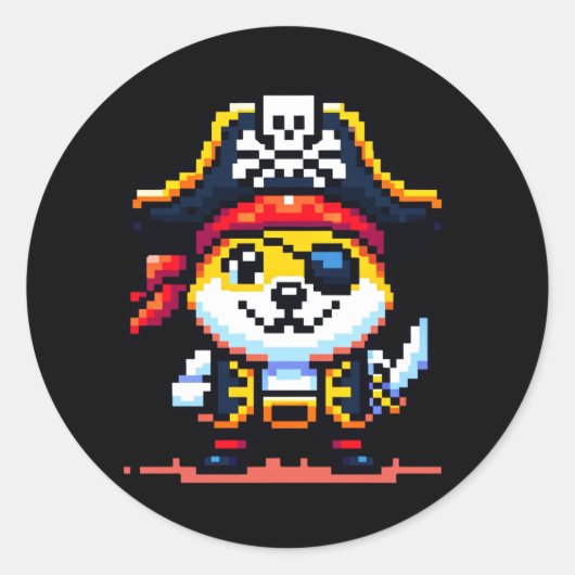 Pirate Dog - Funny Pixel Art Adventure Design Runder Aufkleber (Vorderseite)