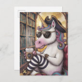 Pirate Einhorn mit Kaffee Postkarte (Vorne/Hinten)