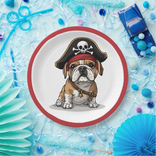 Pirate English Bulldog Skull Crossbones Pappteller (Party)