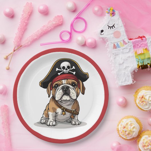 Pirate English Bulldog Skull Crossbones Pappteller (Party)