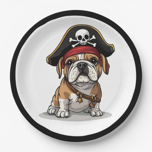 Pirate English Bulldog Skull Crossbones Pappteller (Vorderseite)