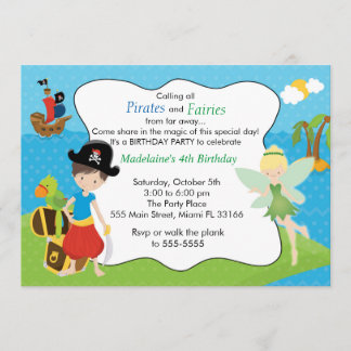 Pirate Fairy Pixie Kindergeburtstag Party Einladung
