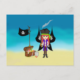 Pirate Fee mit Schatzkarte Postkarte