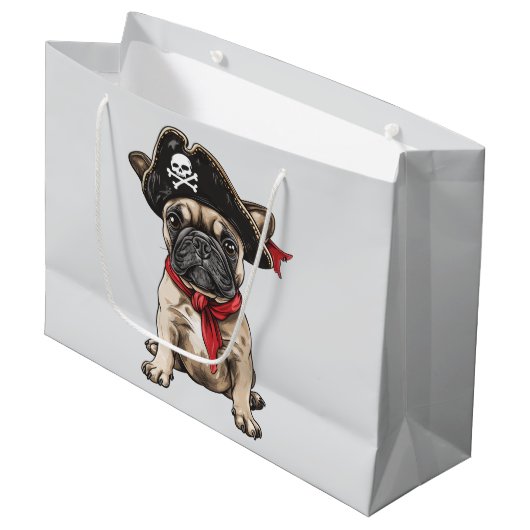 Pirate French Bulldog Skull Crossbones Große Geschenktüte (Vorderseite Schrägansicht)