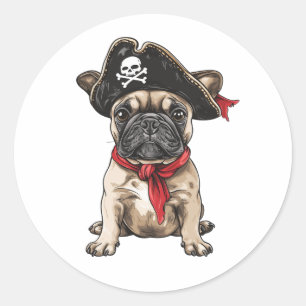 Pirate French Bulldog Skull Crossbones Runder Aufkleber
