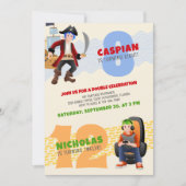 Pirate Gamer Joint Double Birthday Einladung (Vorderseite)