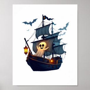 Pirate Ghost Ship - Beängstigendes Halloween-T-Shi Poster