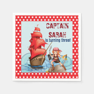 Pirate Girl Birthday Party Boat Cartoon Stil Serviette