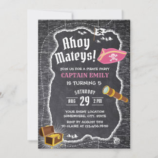 Pirate Girl Birthday Party Chalkboard Karte