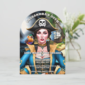 Pirate girl colorful bird island theme party einladung