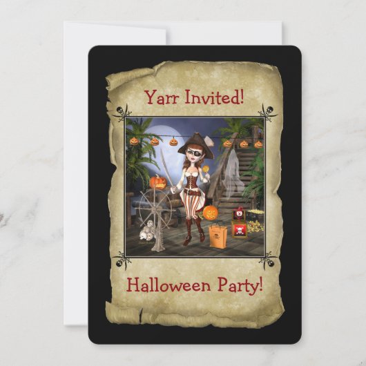Pirate Girl Halloween-Party Card Einladung (Vorderseite)