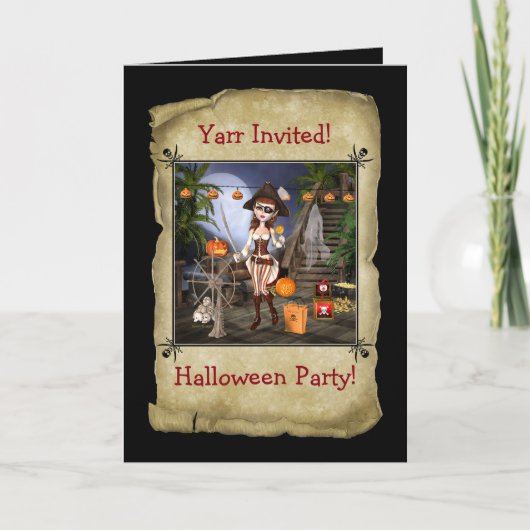 Pirate Girl Halloween-Party Einladung (Vorderseite)