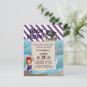 Pirate Girl Lila Stripes 6th Birthday Party Einladung (Stehend Vorderseite)