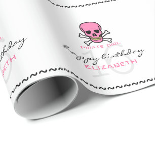 Pirate Girl Pink Skull Personalisiert 16. Geburtst Geschenkpapier