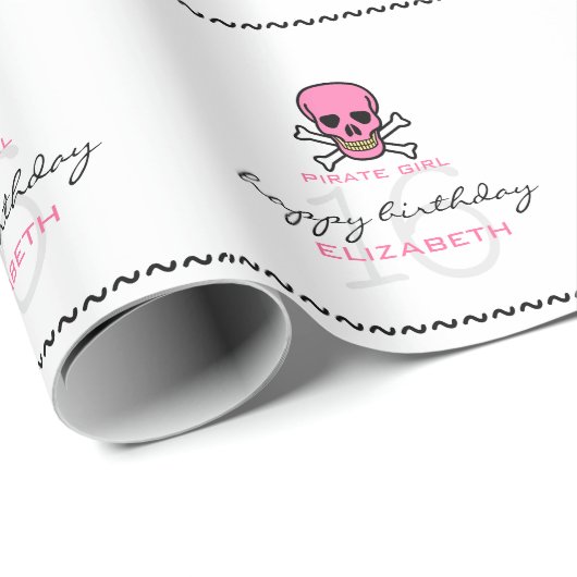 Pirate Girl Pink Skull Personalisiert 16. Geburtst Geschenkpapier (Rolleneckpunkt)