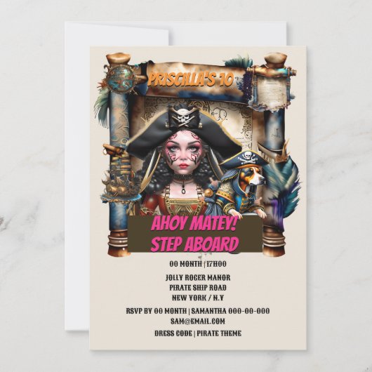 Pirate Girl Schatz Karte Geburtstag Thema Party (Vorderseite)