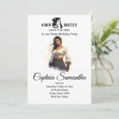 Pirate Girl Thema Einladung (Stehend Vorderseite)