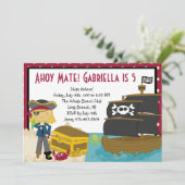 Pirate Girl Treasure Brust Geburtstag Einladung (Stehend Vorderseite)