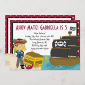 Pirate Girl Treasure Brust Geburtstag Einladung (Vorne/Hinten)